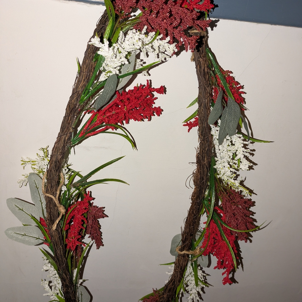 Rustic Red and White Holiday Garland 70" Long